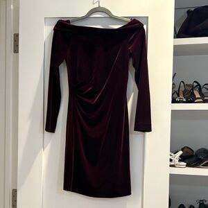 Eliza J Velvet Long Sleeve Dress in Deep Burgundy